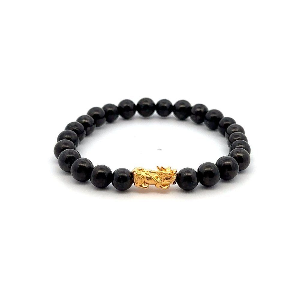 18K Gold Piyao Pixiu Dragon Lucky Charm Bracelet Gemstones Natural Shungite 6mm